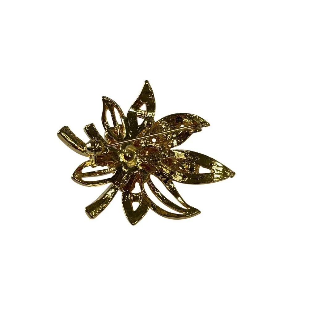 Gold-Tone Faux Pearl‎ & Rhinestone Floral Brooch Pin